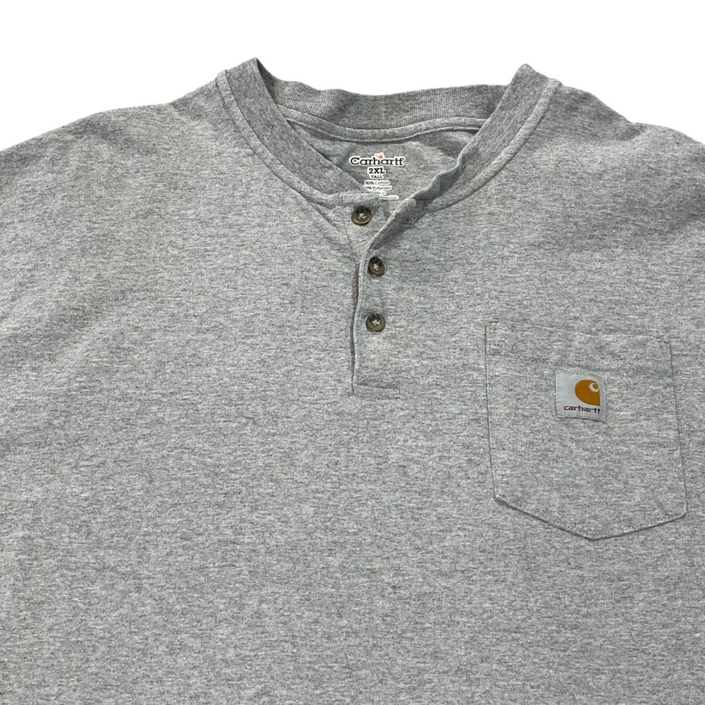 Carhartt Mens 2XL Tall Heather Gray Long Sleeve Henley Pocket T-Shirt